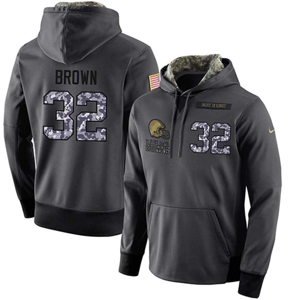 NFL Men's Cleveland Browns #32 Jim Brown Stitched Black Anthracite Salute to Service Player Performance Hoodie 1