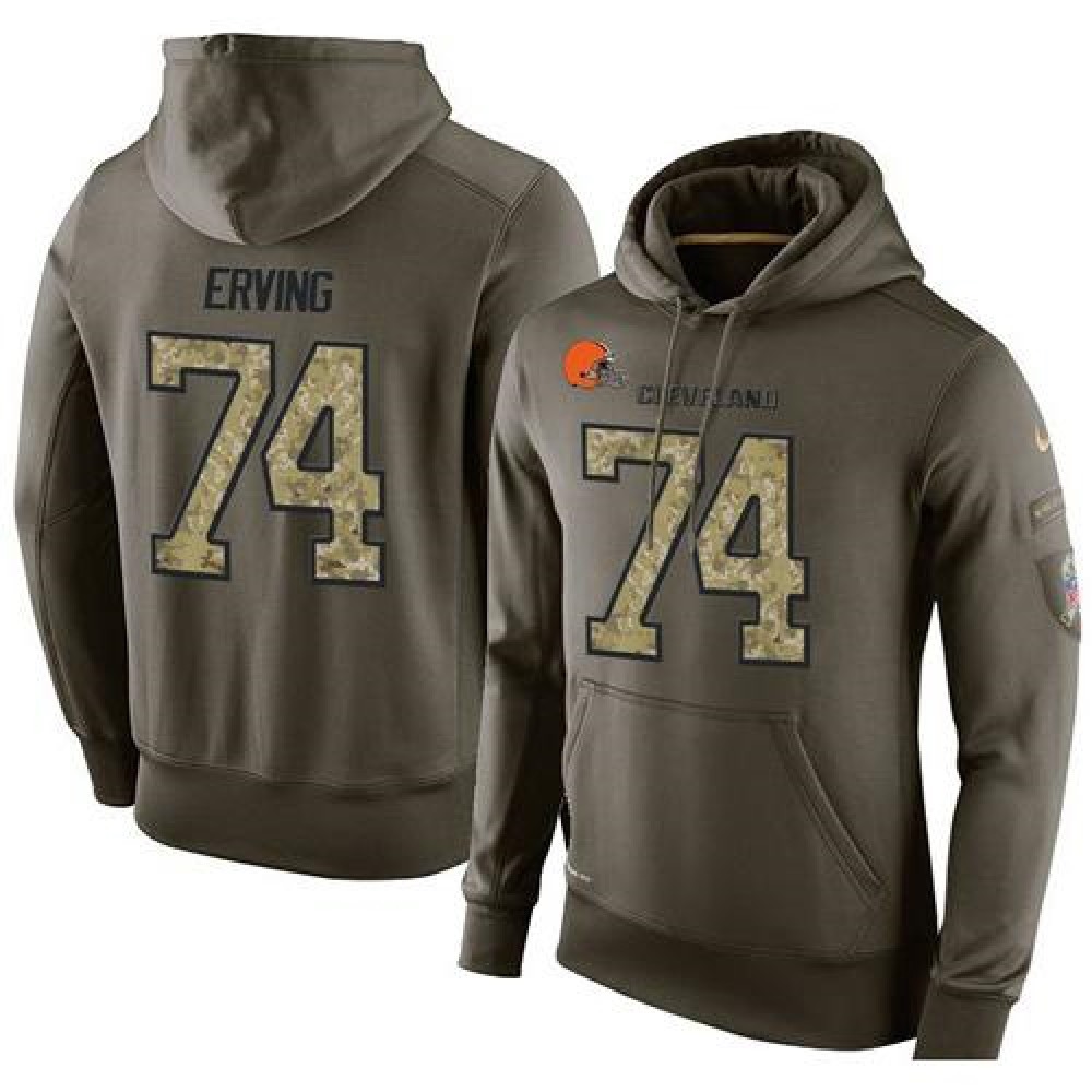 NFL Men's Cleveland Browns #74 Cameron Erving Stitched Green Olive Salute To Service KO Performance Hoodie 1