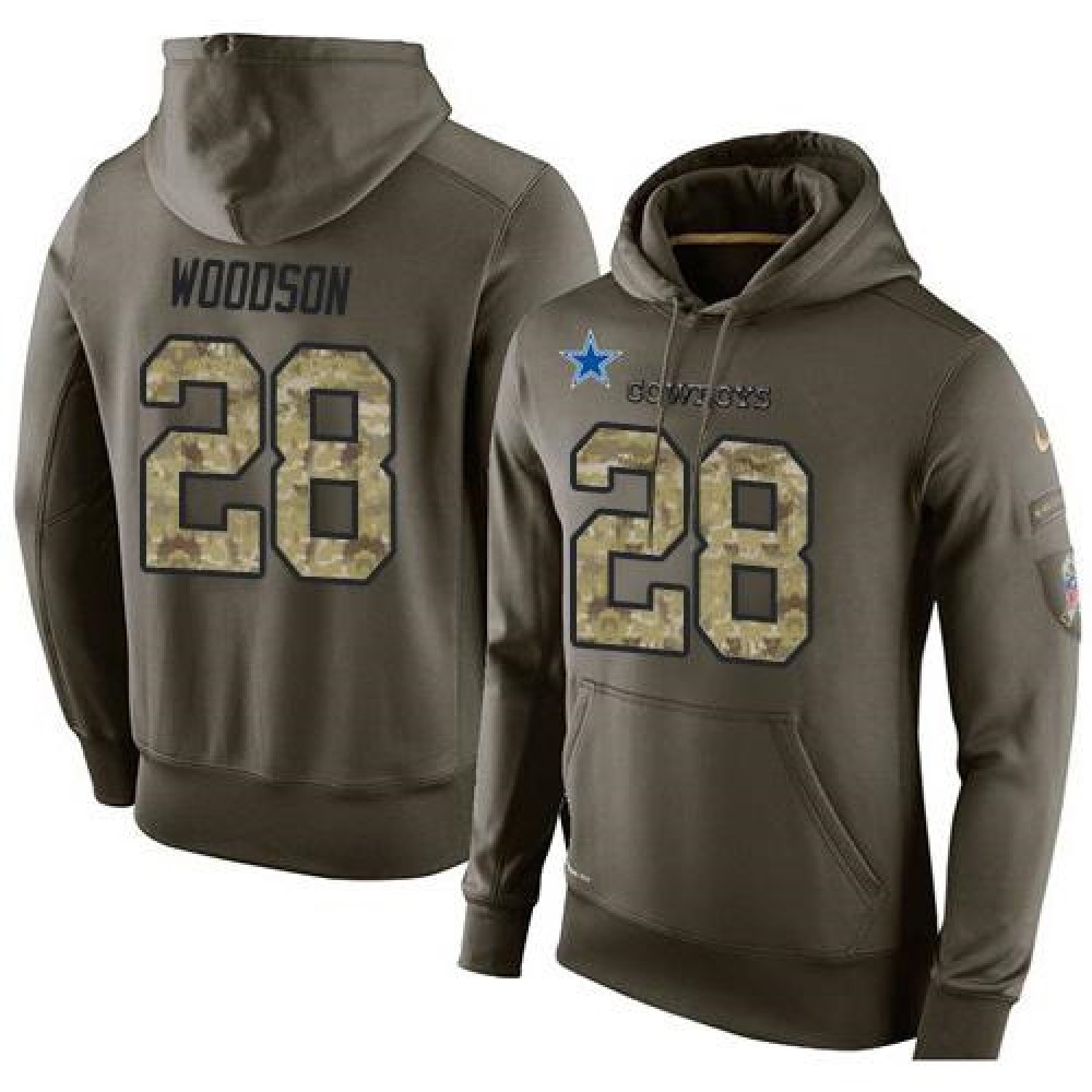 NFL Men's Dallas Cowboys #28 Darren Woodson Stitched Green Olive Salute To Service KO Performance Hoodie 1
