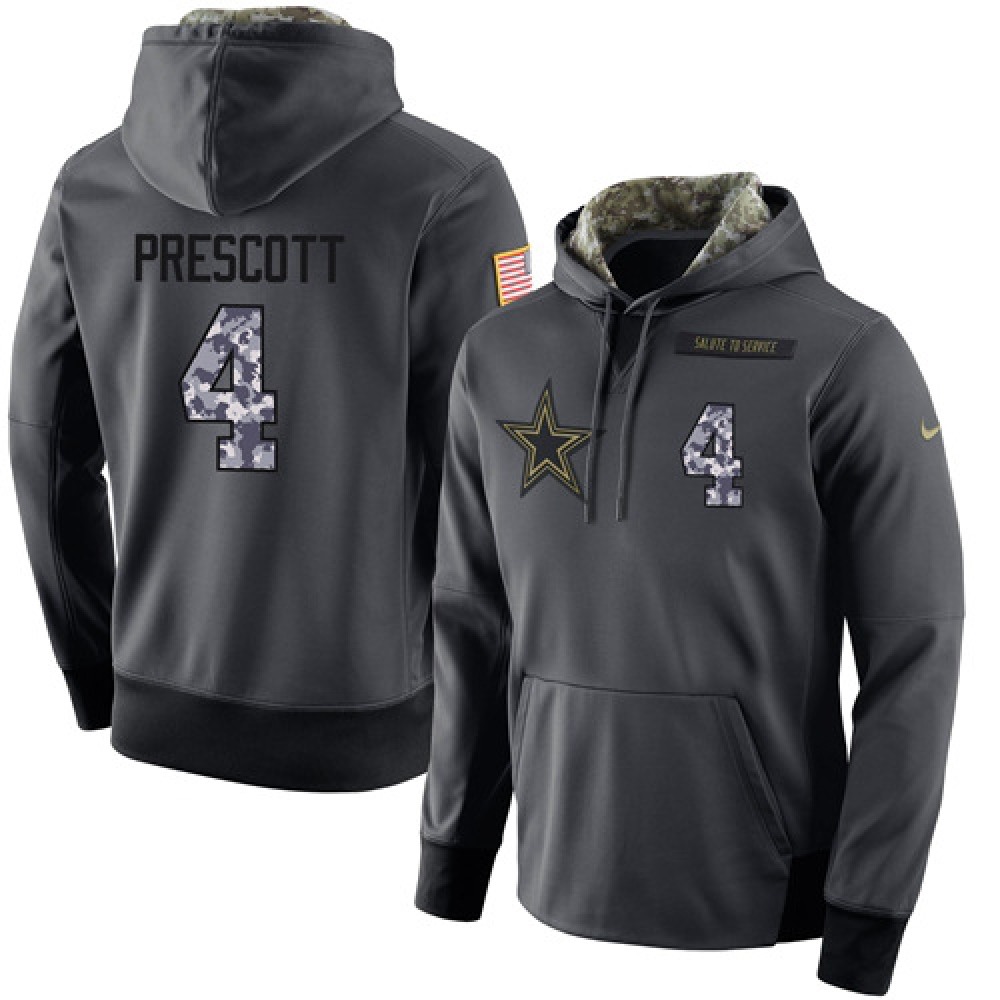 NFL Men's Dallas Cowboys #4 Dak Prescott Stitched Black Anthracite Salute to Service Player Performance Hoodie 1
