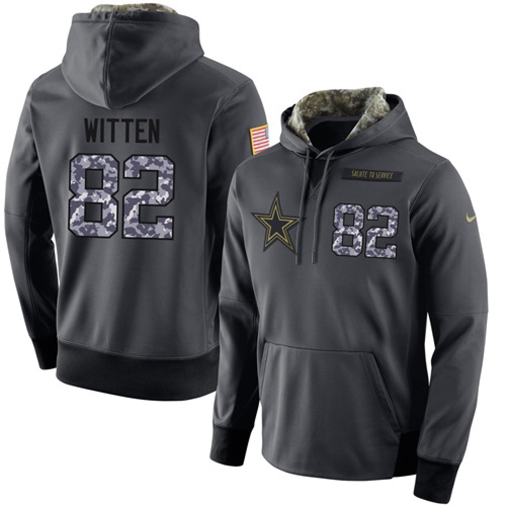 NFL Men's Dallas Cowboys #82 Jason Witten Stitched Black Anthracite Salute to Service Player Performance Hoodie 1