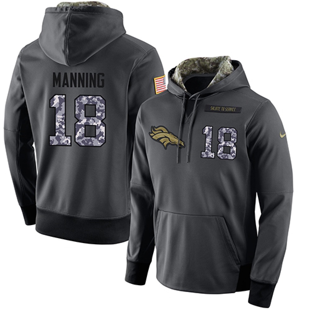 NFL Men's Denver Broncos #18 Peyton Manning Stitched Black Anthracite Salute to Service Player Performance Hoodie 1