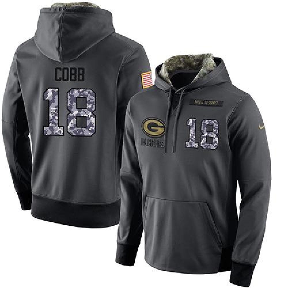 NFL Men's Green Bay Packers #18 Randall Cobb Stitched Black Anthracite Salute to Service Player Performance Hoodie 1
