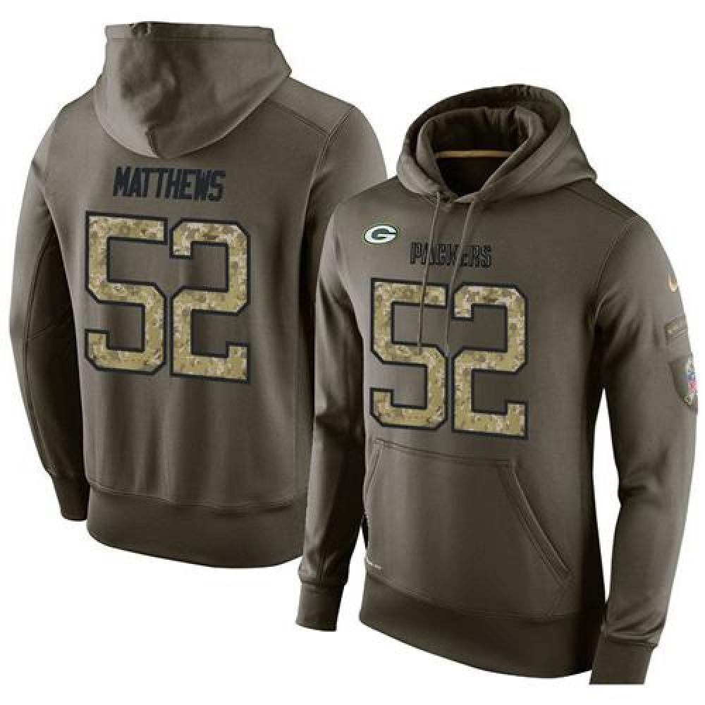 NFL Men's Green Bay Packers #52 Clay Matthews Stitched Green Olive Salute To Service KO Performance Hoodie 1