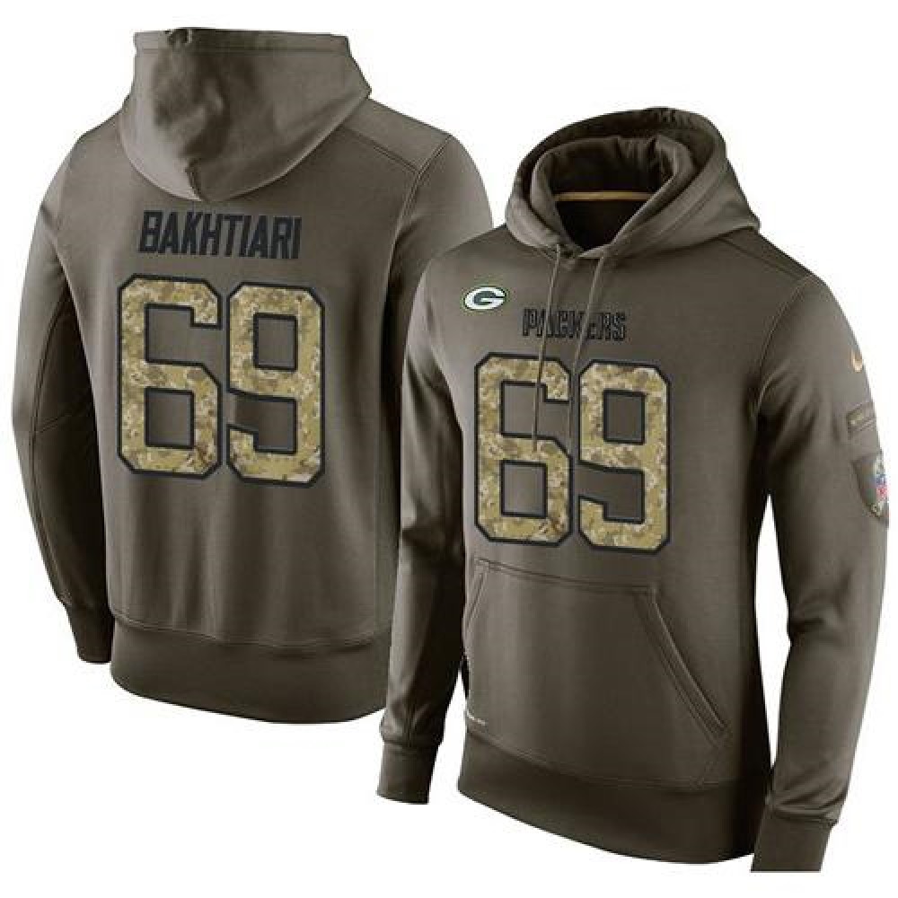 NFL Men's Green Bay Packers #69 David Bakhtiari Stitched Green Olive Salute To Service KO Performance Hoodie 1