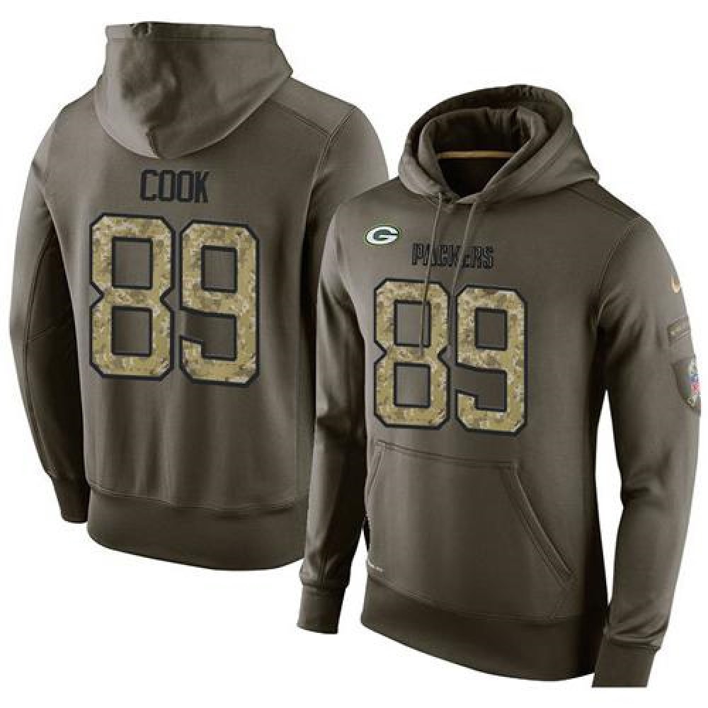 NFL Men's Green Bay Packers #89 Jared Cook Stitched Green Olive Salute To Service KO Performance Hoodie 1