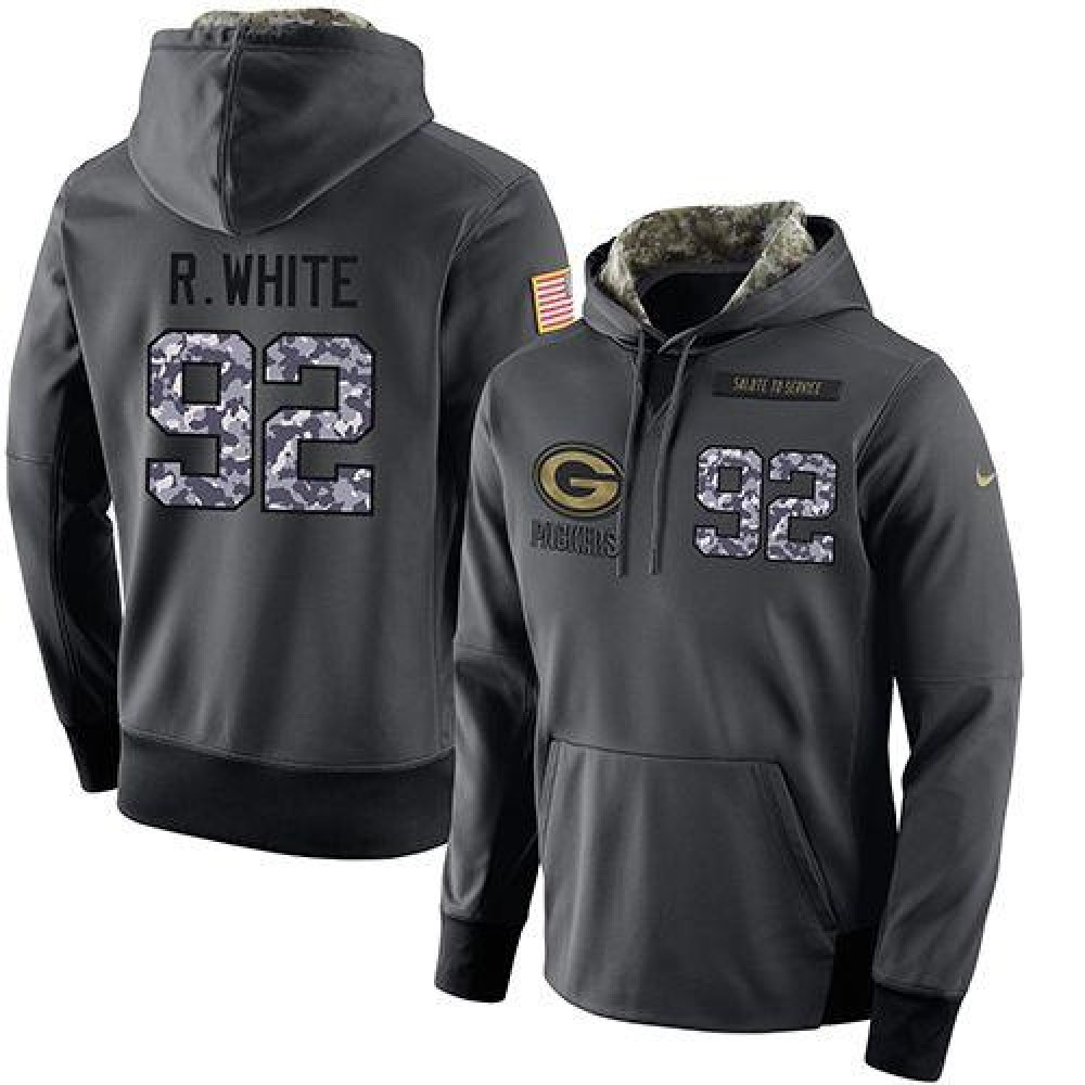 NFL Men's Green Bay Packers #92 Reggie White Stitched Black Anthracite Salute to Service Player Performance Hoodie 1