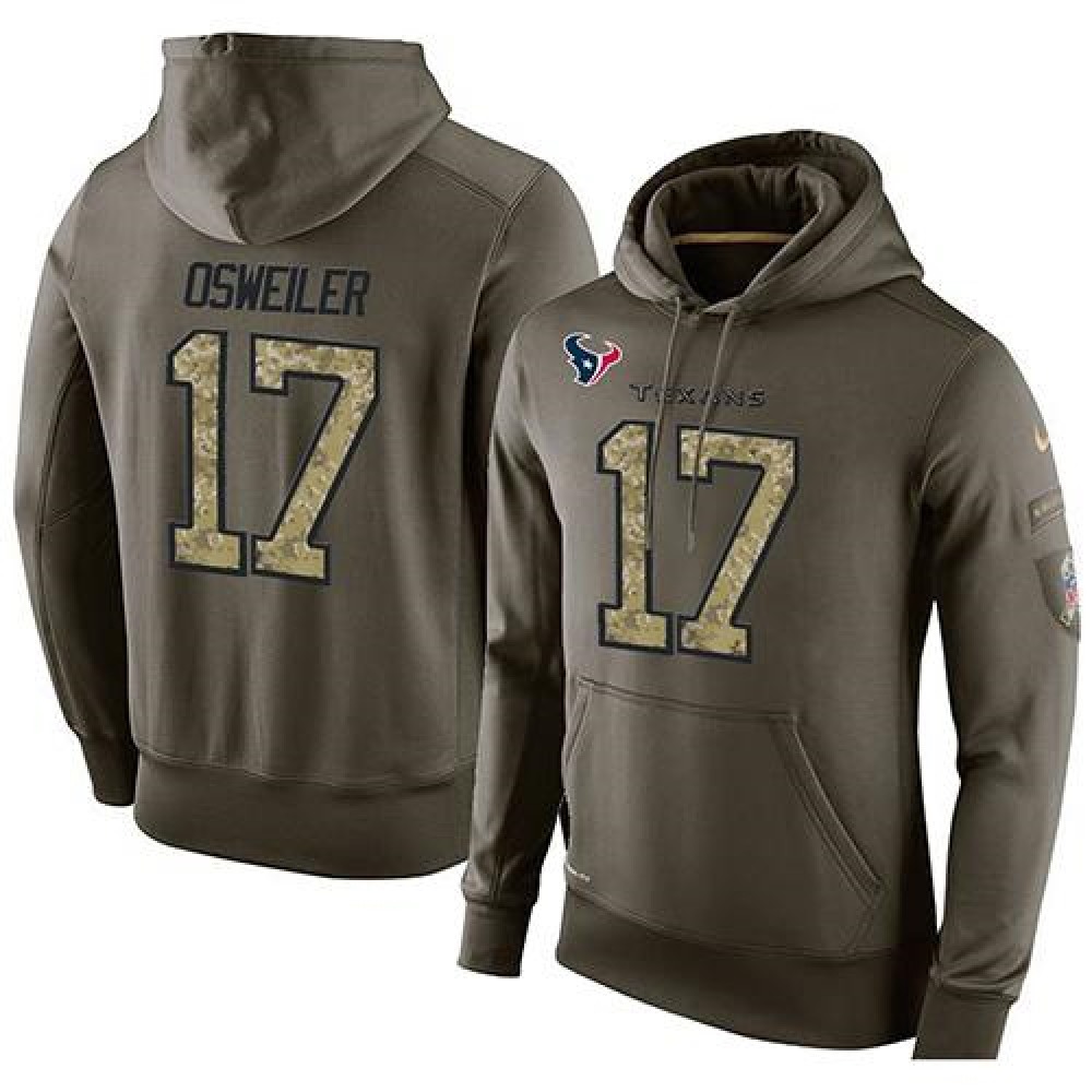 NFL Men's Houston Texans #17 Brock Osweiler Stitched Green Olive Salute To Service KO Performance Hoodie 1