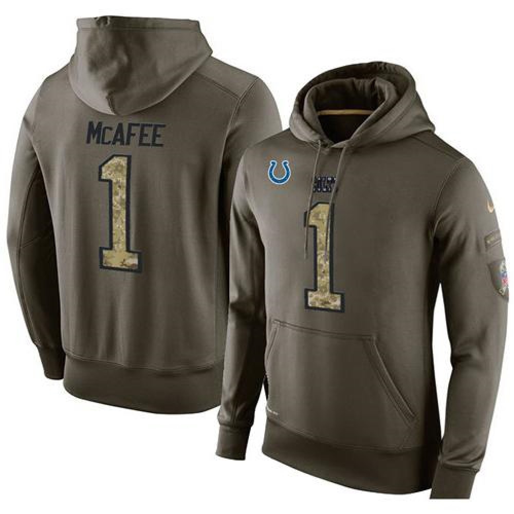 NFL Men's Indianapolis Colts #1 Pat McAfee Stitched Green Olive Salute To Service KO Performance Hoodie 1