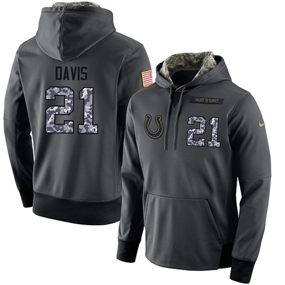 NFL Men's Indianapolis Colts #21 Vontae Davis Stitched Black Anthracite Salute to Service Player Performance Hoodie 1