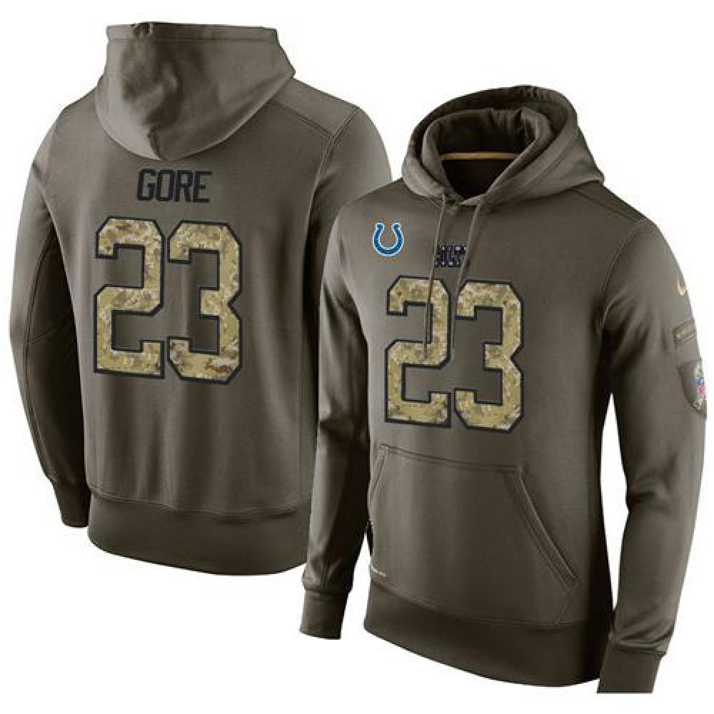 NFL Men's Indianapolis Colts #23 Frank Gore Stitched Green Olive Salute To Service KO Performance Hoodie 1