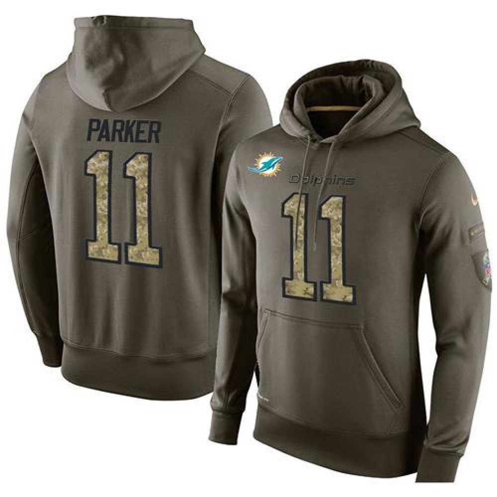 NFL Men's Miami Dolphins #11 DeVante Parker Stitched Green Olive Salute To Service KO Performance Hoodie 1