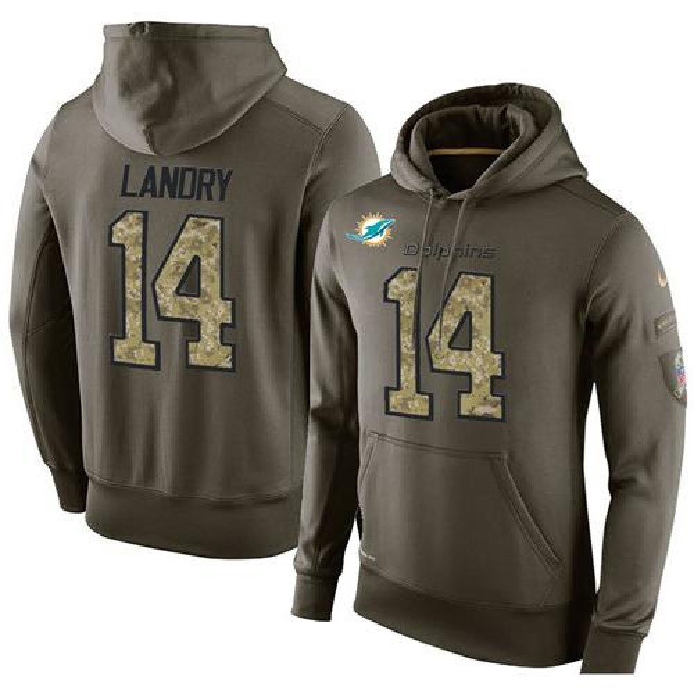 NFL Men's Miami Dolphins #14 Jarvis Landry Stitched Green Olive Salute To Service KO Performance Hoodie 1