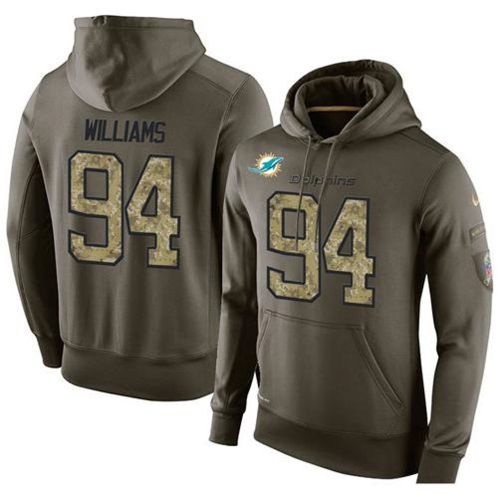 NFL Men's Miami Dolphins #94 Mario Williams Stitched Green Olive Salute To Service KO Performance Hoodie 1