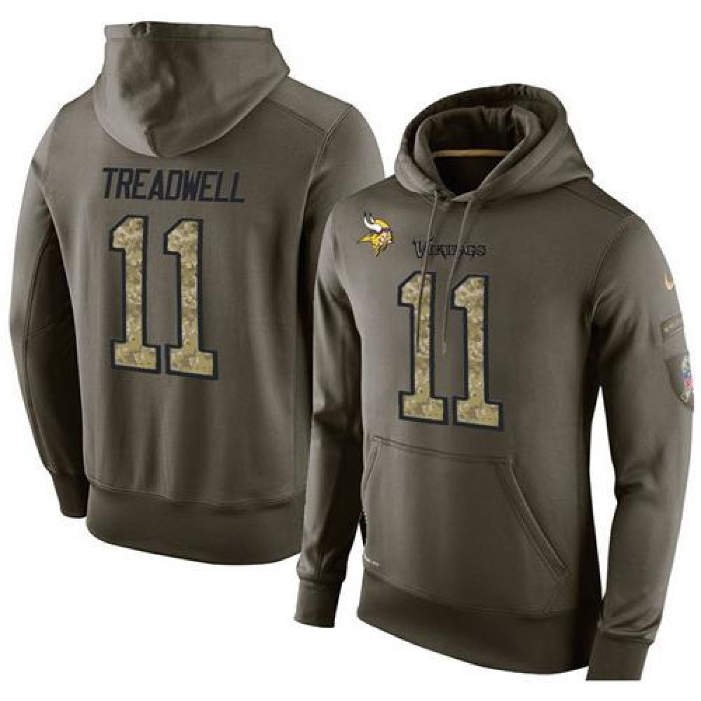 NFL Men's Minnesota Vikings #11 Laquon Treadwell Stitched Green Olive Salute To Service KO Performance Hoodie 1