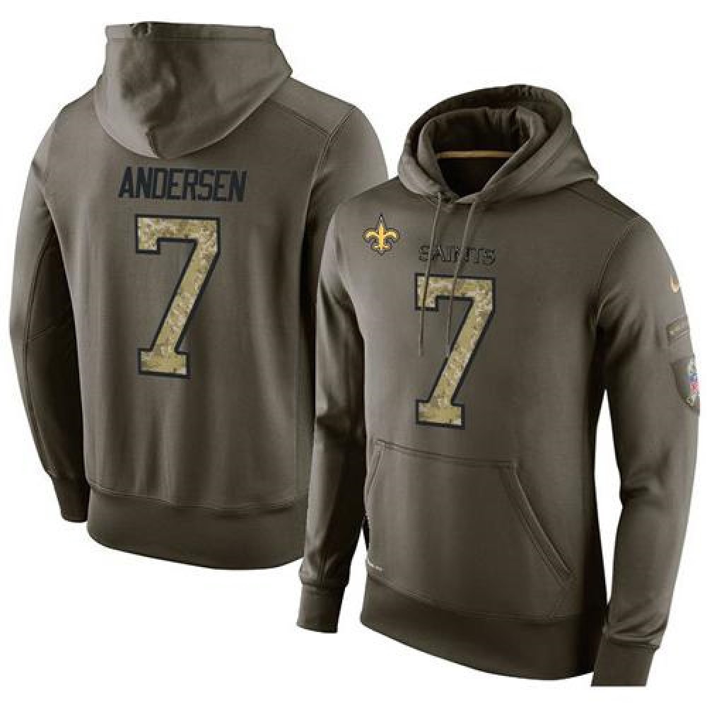 NFL Men's New Orleans Saints #7 Morten Andersen Stitched Green Olive Salute To Service KO Performance Hoodie 1