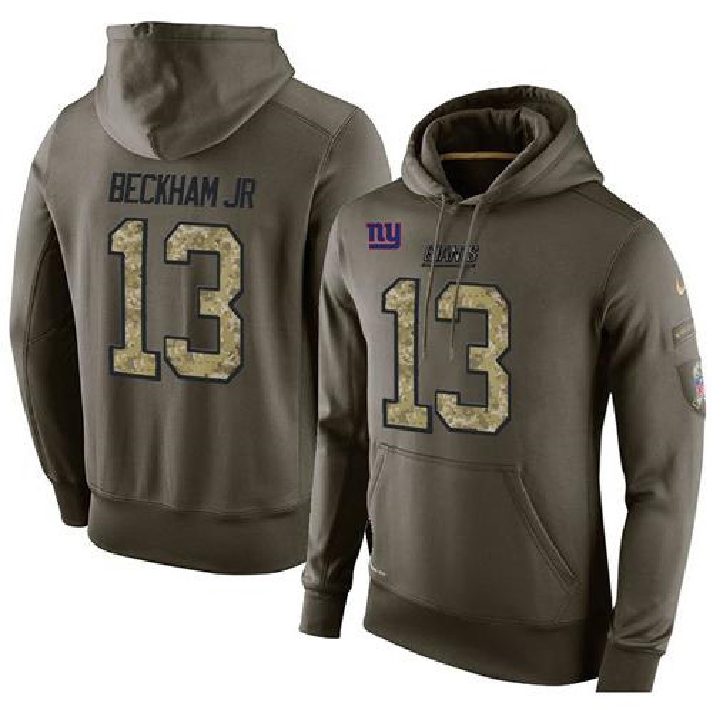 NFL Men's New York Giants #13 Odell Beckham Jr Stitched Green Olive Salute To Service KO Performance Hoodie 1