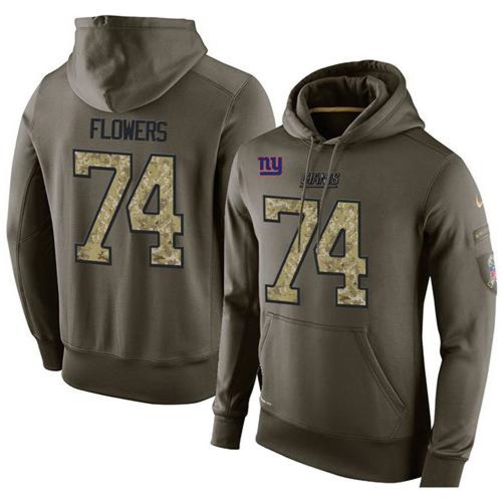 NFL Men's New York Giants #74 Ereck Flowers Stitched Green Olive Salute To Service KO Performance Hoodie 1