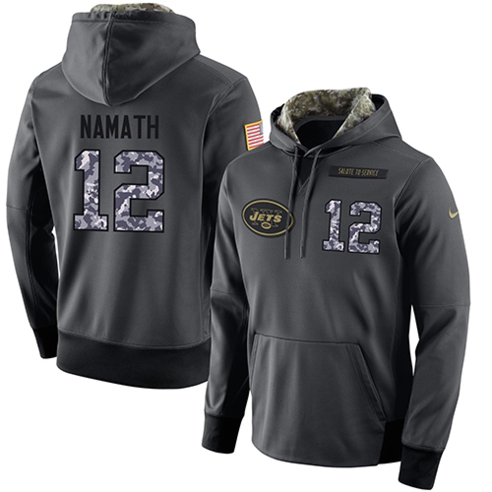 NFL Men's New York Jets #12 Joe Namath Stitched Black Anthracite Salute to Service Player Performance Hoodie 1