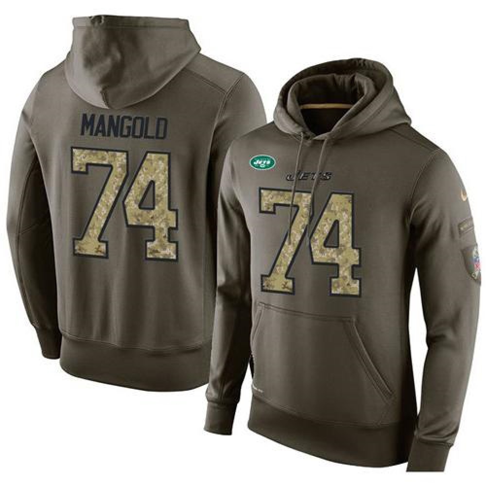 NFL Men's New York Jets #74 Nick Mangold Stitched Green Olive Salute To Service KO Performance Hoodie 1