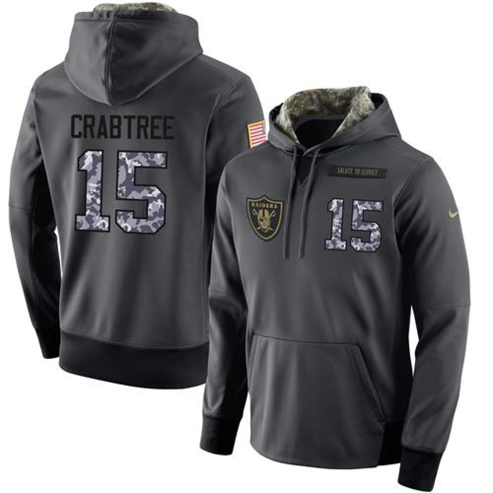 NFL Men's Oakland Raiders #15 Michael Crabtree Stitched Black Anthracite Salute to Service Player Performance Hoodie 1