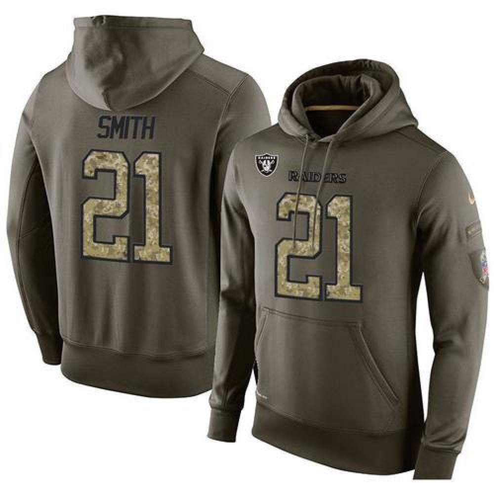 NFL Men's Oakland Raiders #21 Sean Smith Stitched Green Olive Salute To Service KO Performance Hoodie 1