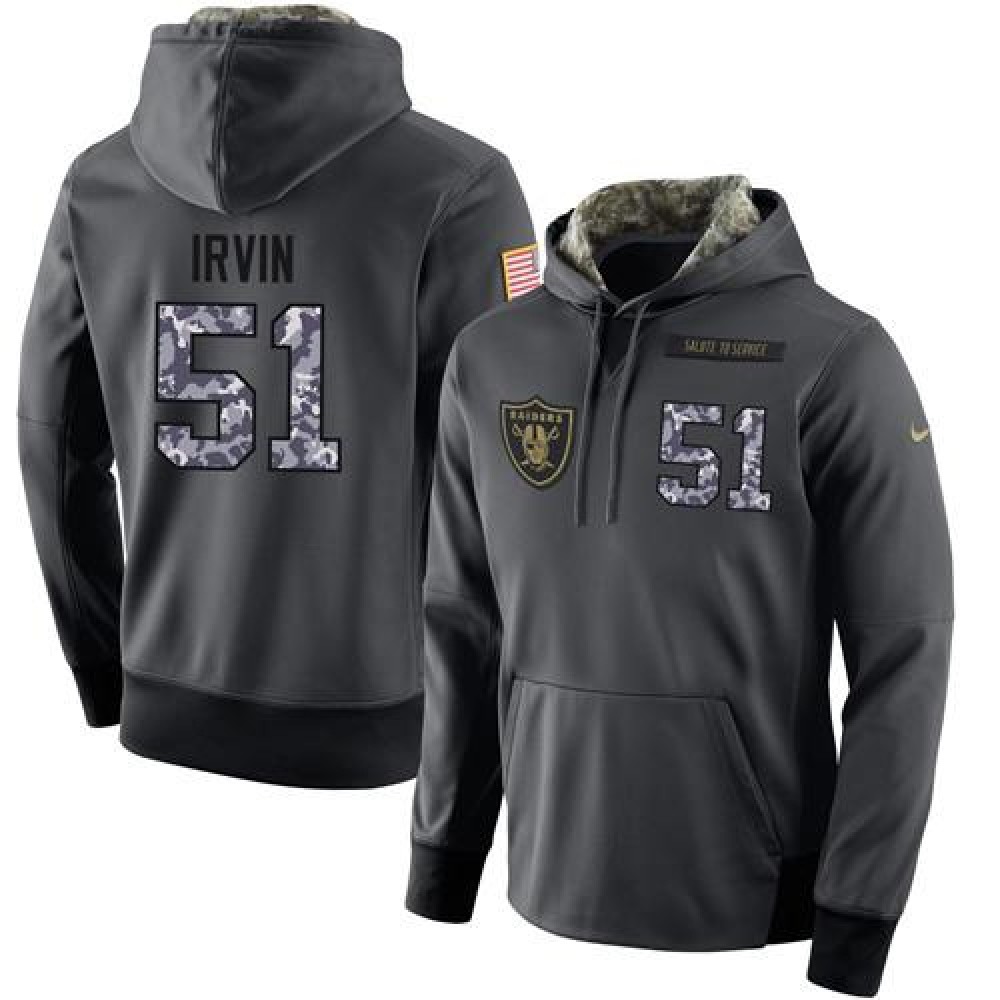 NFL Men's Oakland Raiders #51 Bruce Irvin Stitched Black Anthracite Salute to Service Player Performance Hoodie 1