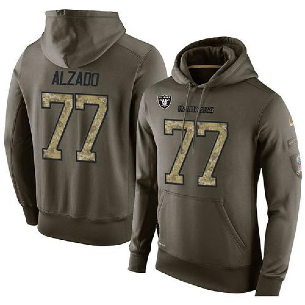 NFL Men's Oakland Raiders #77 Lyle Alzado Stitched Green Olive Salute To Service KO Performance Hoodie 1