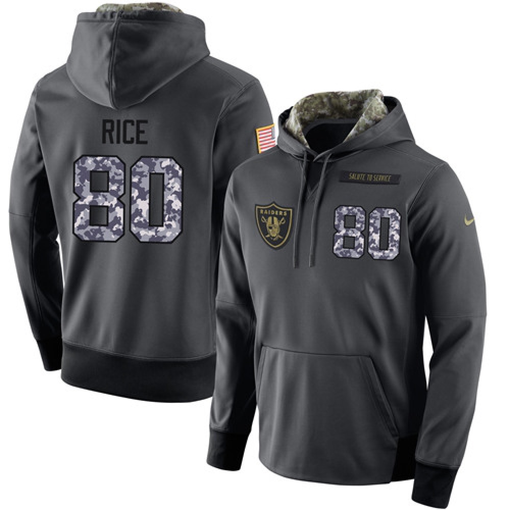 NFL Men's Oakland Raiders #80 Jerry Rice Stitched Black Anthracite Salute to Service Player Performance Hoodie 1