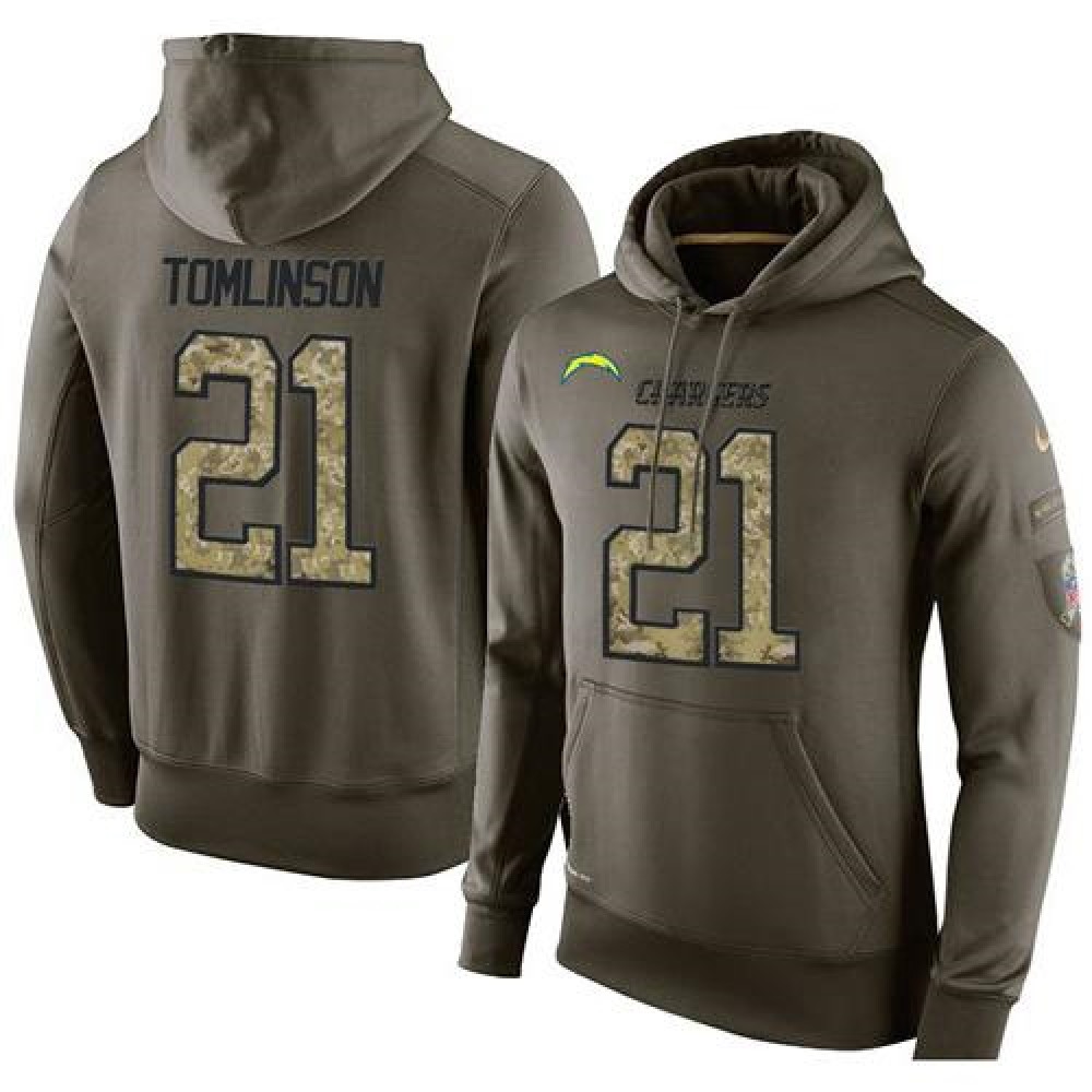 NFL Men's San Diego Chargers #21 LaDainian Tomlinson Stitched Green Olive Salute To Service KO Performance Hoodie 1