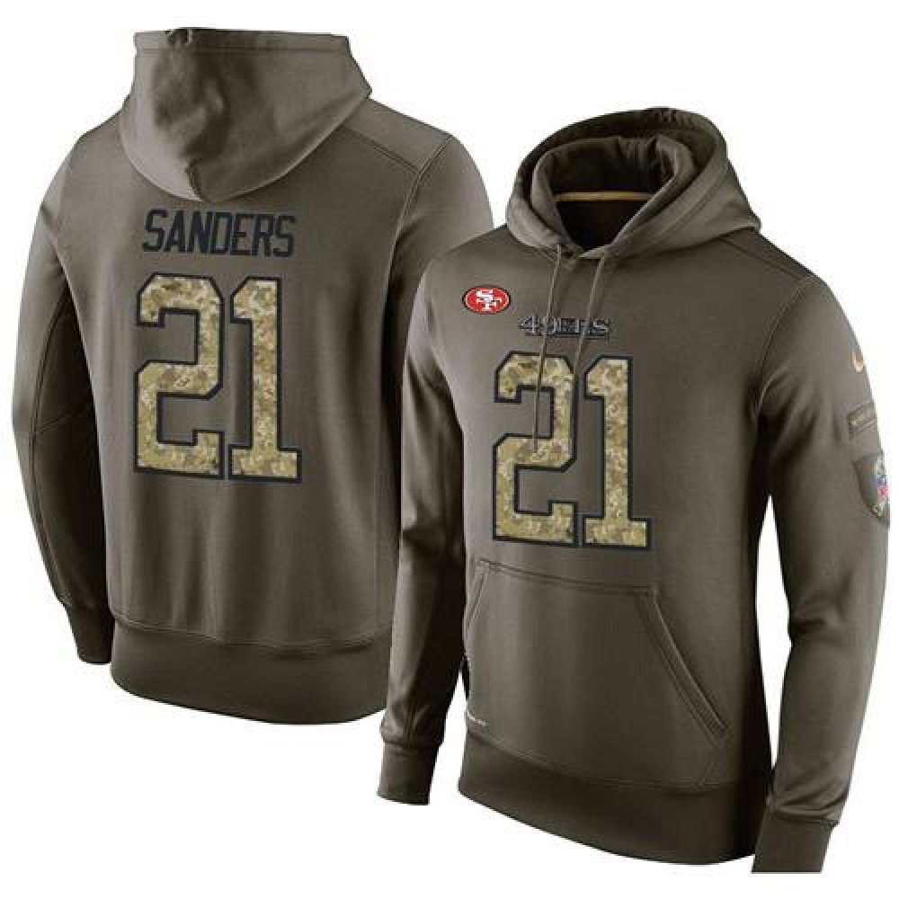 NFL Men's San Francisco 49ers #21 Deion Sanders Stitched Green Olive Salute To Service KO Performance Hoodie 1