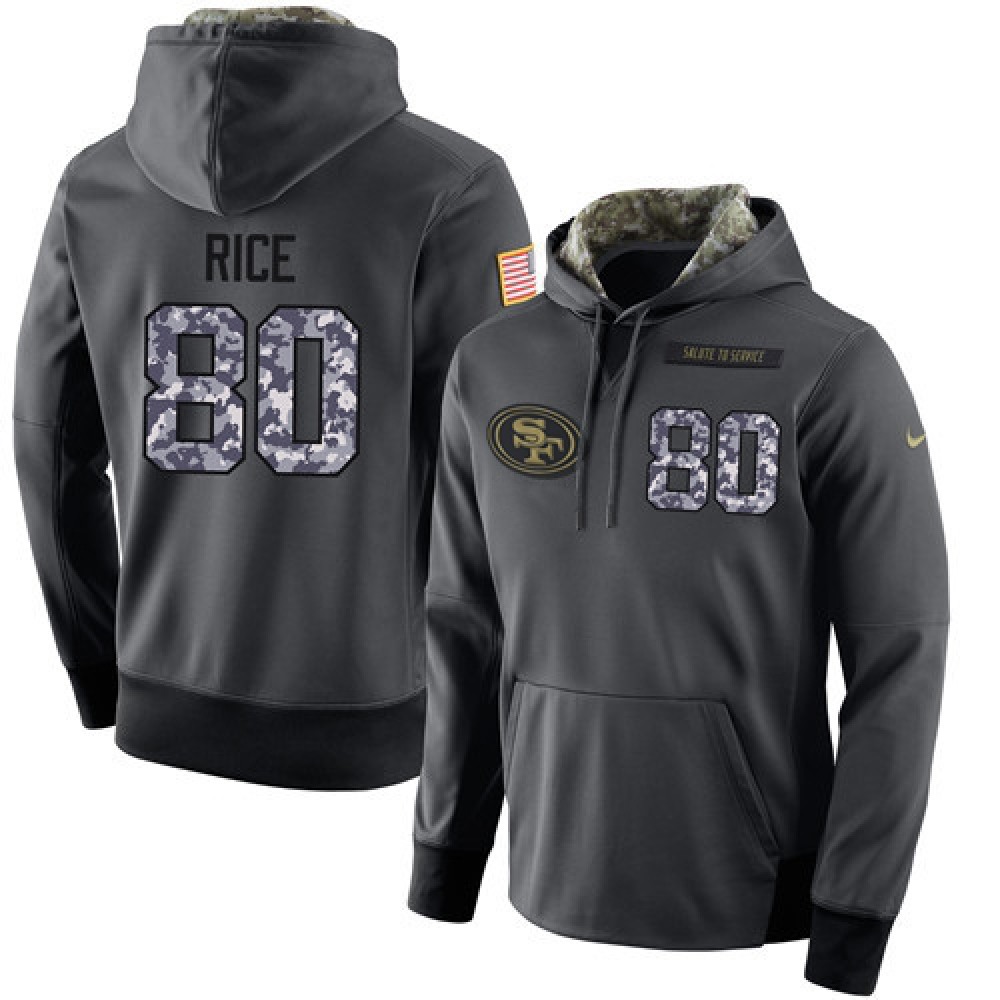 NFL Men's San Francisco 49ers #80 Jerry Rice Stitched Black Anthracite Salute to Service Player Performance Hoodie 1