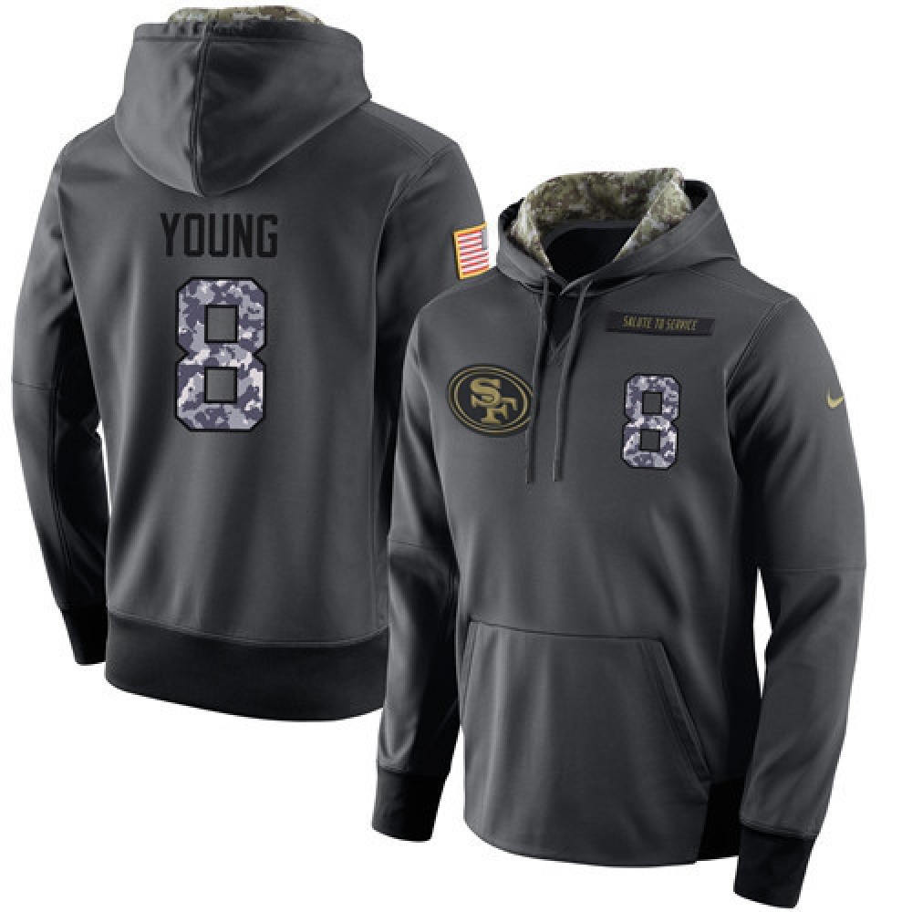 NFL Men's San Francisco 49ers #8 Steve Young Stitched Black Anthracite Salute to Service Player Performance Hoodie 1