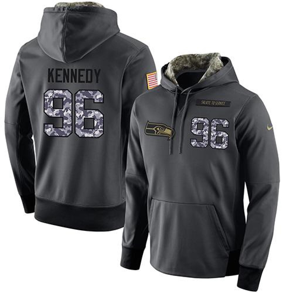 NFL Men's Seattle Seahawks #96 Cortez Kennedy Stitched Black Anthracite Salute to Service Player Performance Hoodie 1