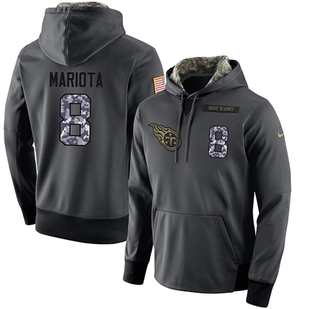 NFL Men's Tennessee Titans #8 Marcus Mariota Stitched Black Anthracite Salute to Service Player Performance Hoodie 1