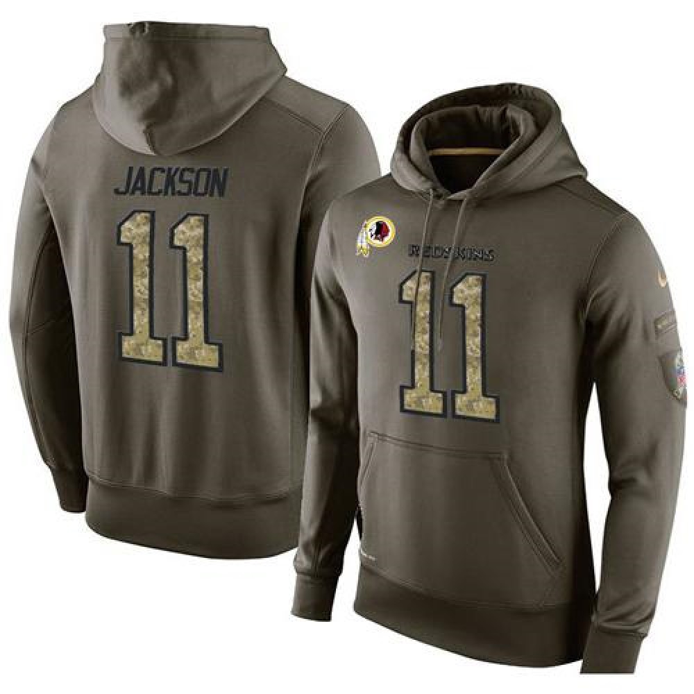 NFL Men's Washington Redskins #11 DeSean Jackson Stitched Green Olive Salute To Service KO Performance Hoodie 1