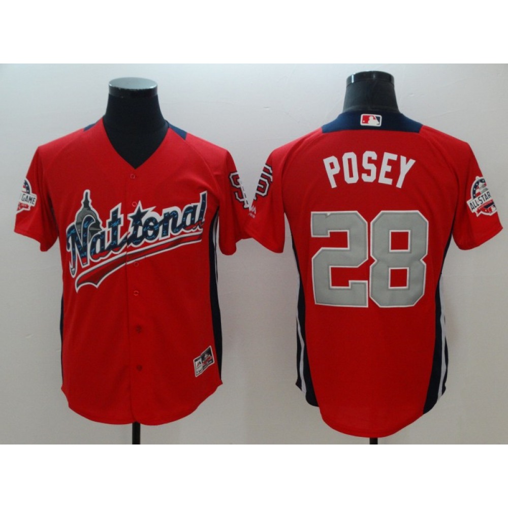 National League #28 Buster Posey Red 2018 MLB All-Star Game Home Run Derby Jersey 1