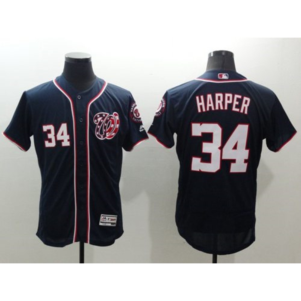 Nationals #34 Bryce Harper Navy Blue Flexbase Authentic Collection Stitched MLB Jersey 1