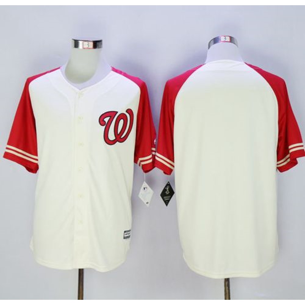 Nationals Blank Cream/Red Exclusive New Cool Base Stitched MLB Jersey 1