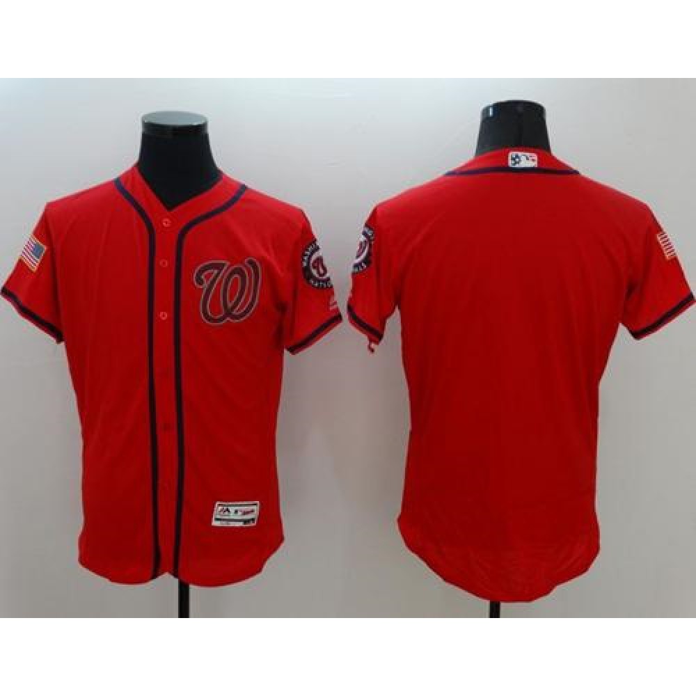 Nationals Blank Red Fashion Stars & Stripes Flexbase Authentic Stitched MLB Jersey 1