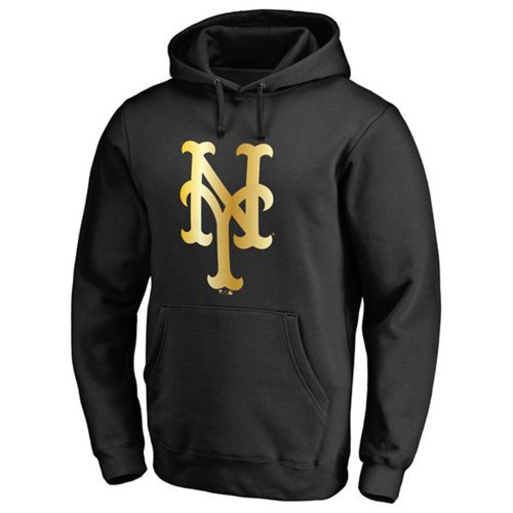 New York Mets Gold Collection Pullover Hoodie Black 1