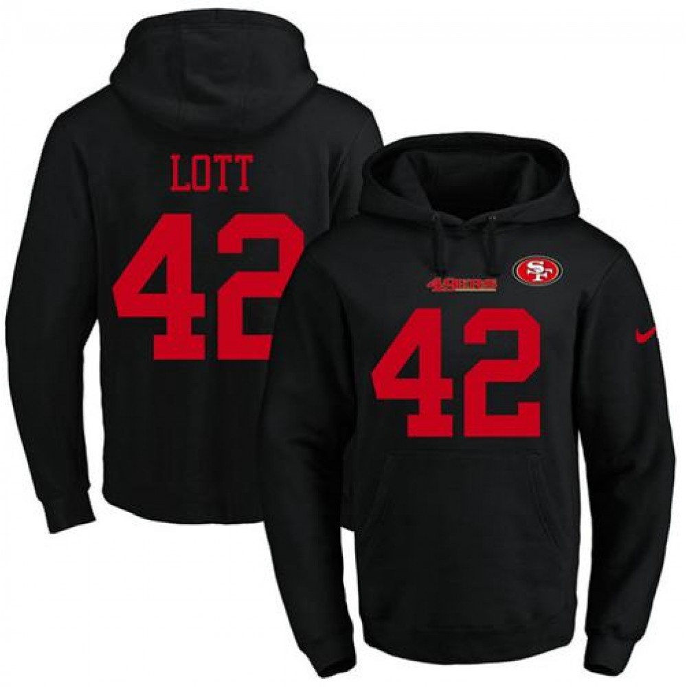 49ers #42 Ronnie Lott Black Name & Number Pullover NFL Hoodie 1