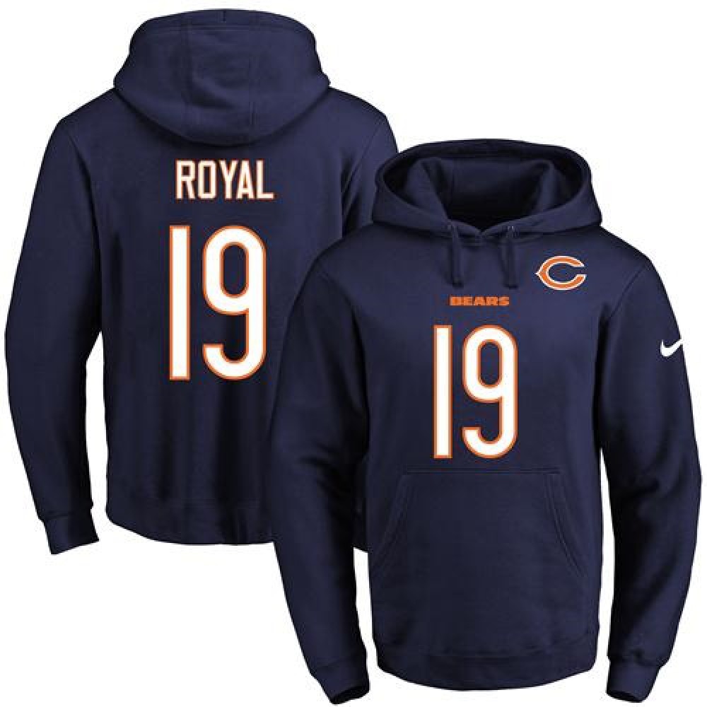 Bears #19 Eddie Royal Navy Blue Name & Number Pullover NFL Hoodie 1