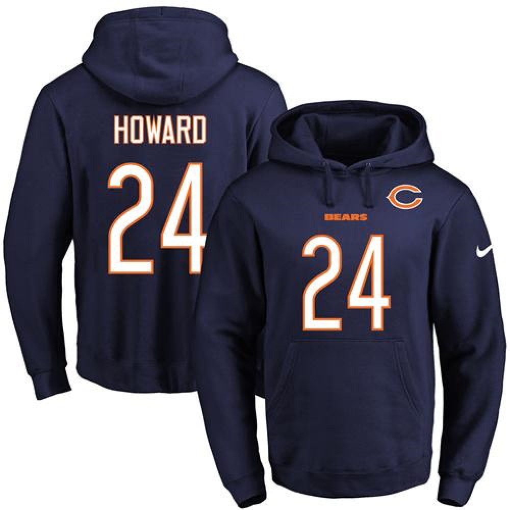 Bears #24 Jordan Howard Navy Blue Name & Number Pullover NFL Hoodie 1