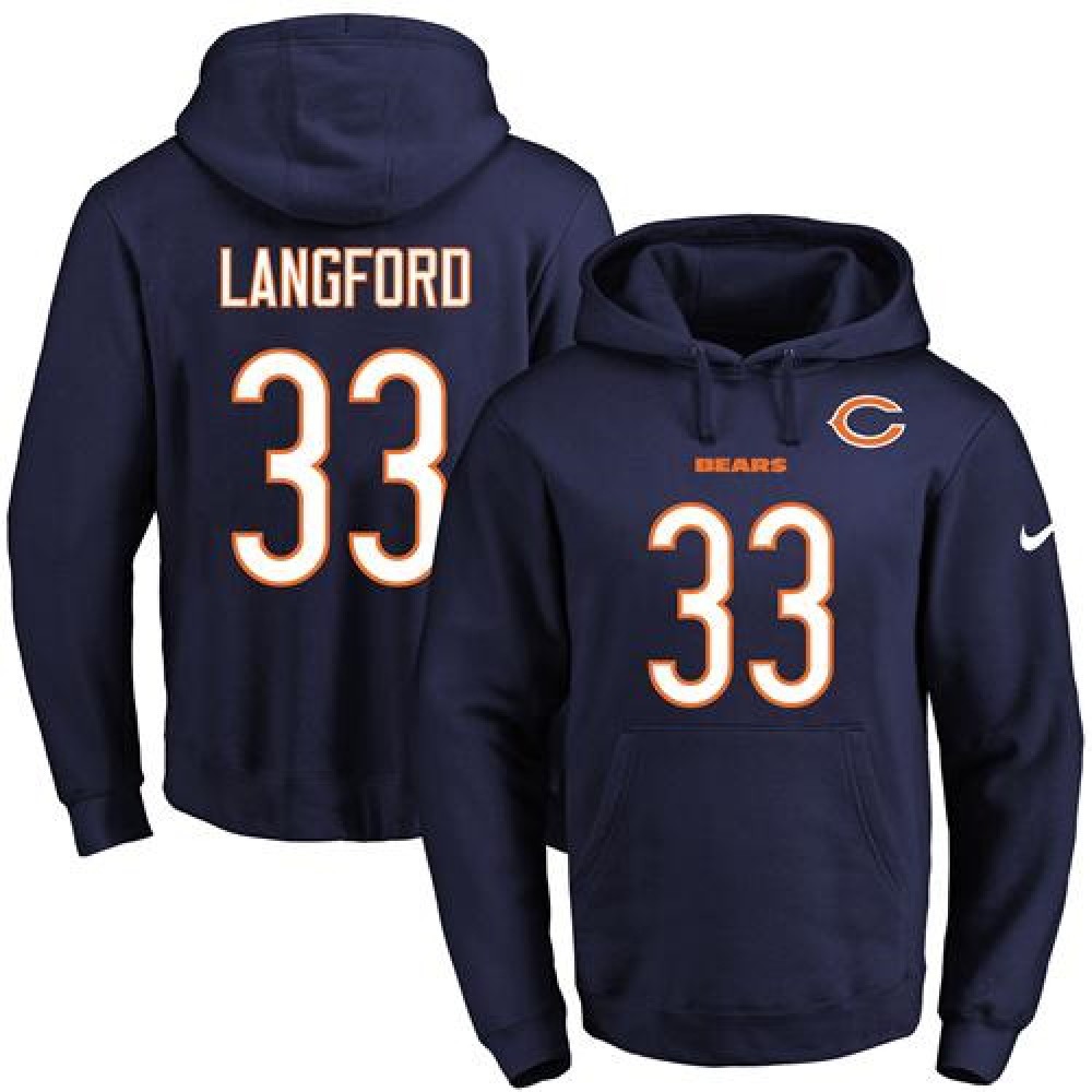 Bears #33 Jeremy Langford Navy Blue Name & Number Pullover NFL Hoodie 1