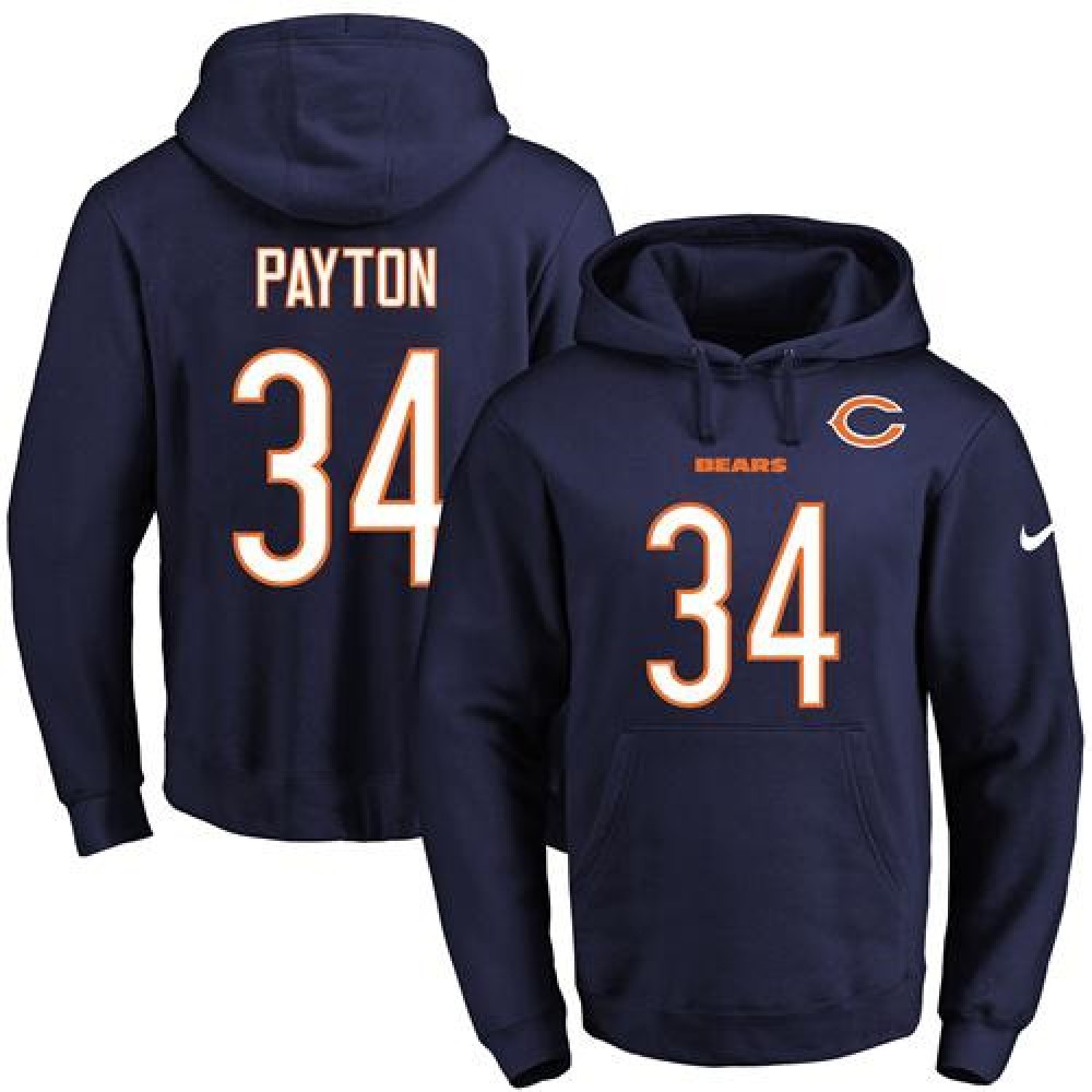 Bears #34 Walter Payton Navy Blue Name & Number Pullover NFL Hoodie 1