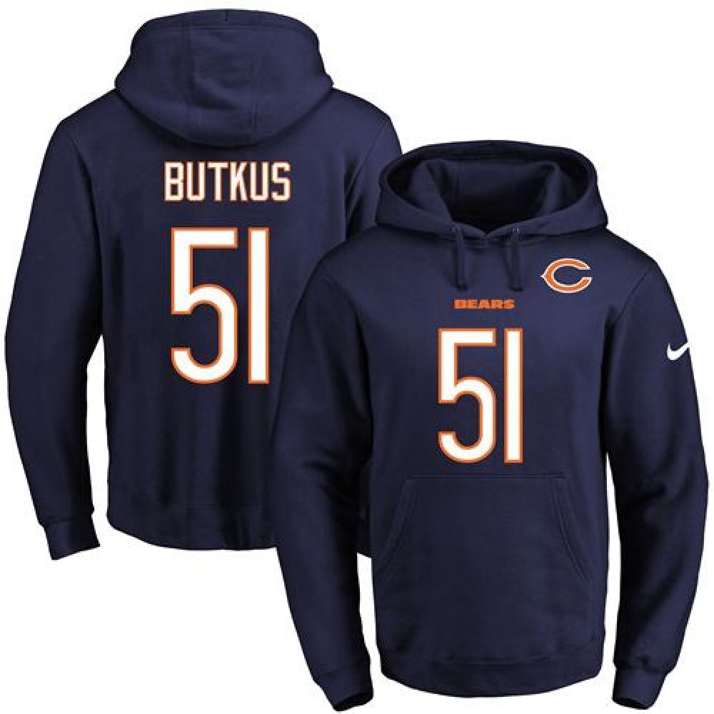 Bears #51 Dick Butkus Navy Blue Name & Number Pullover NFL Hoodie 1