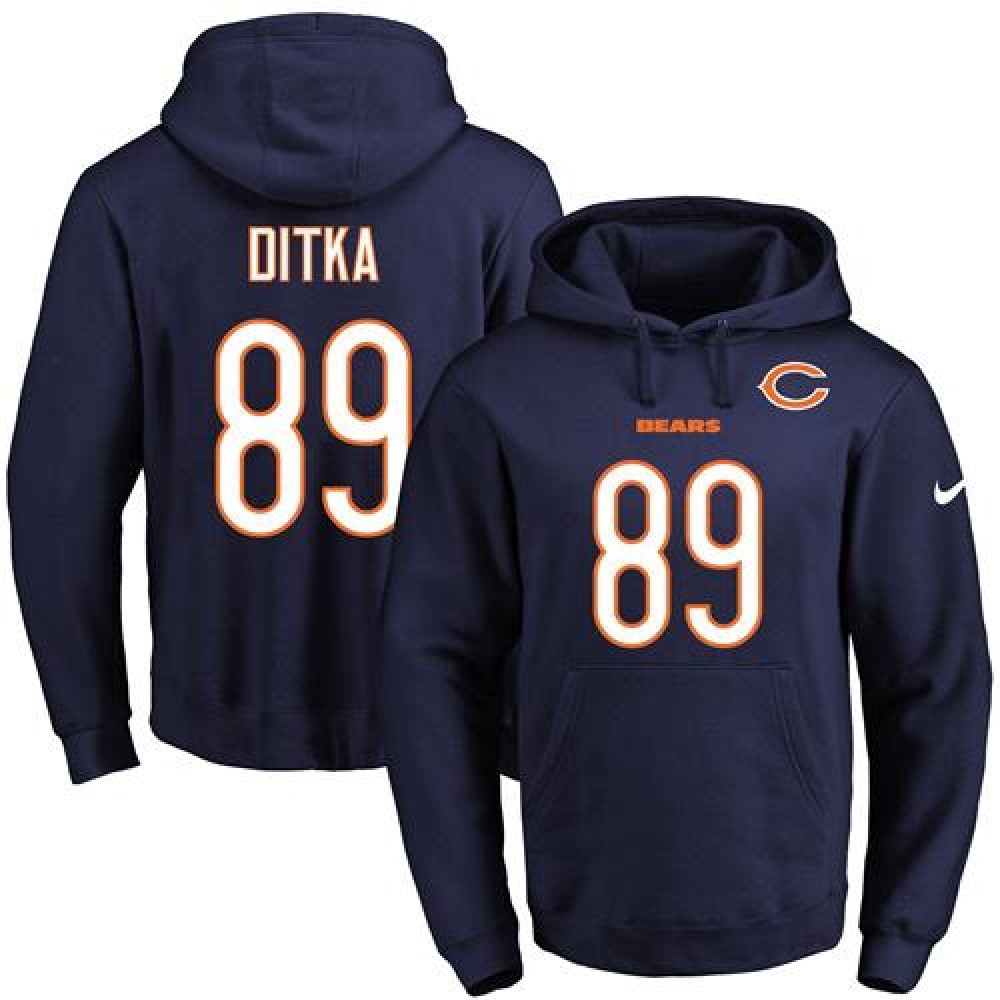 Bears #89 Mike Ditka Navy Blue Name & Number Pullover NFL Hoodie 1