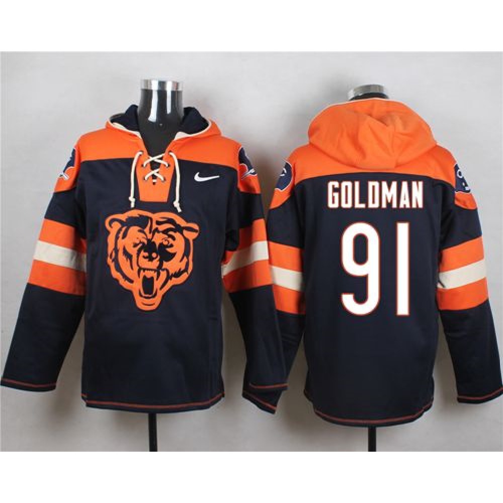 Bears #91 Eddie Goldman Navy Blue Player Pullover NFL Hoodie 1