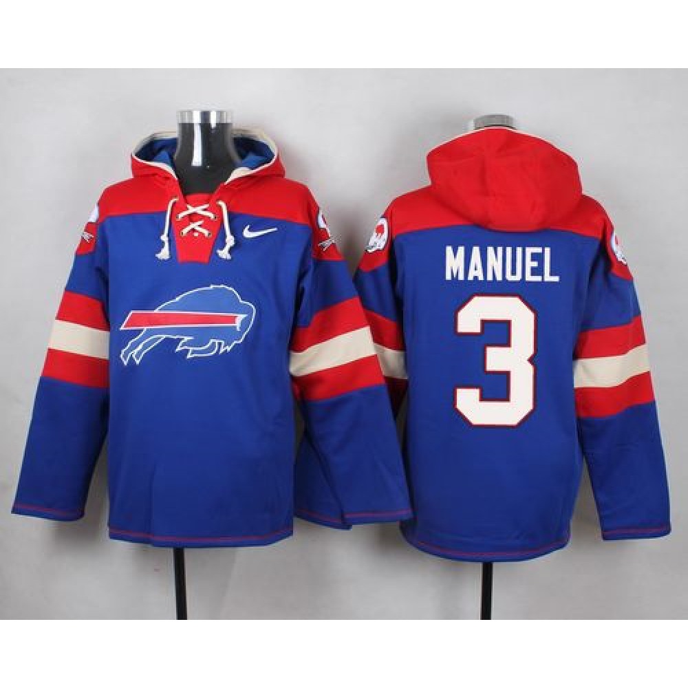 Bills #3 EJ Manuel Royal Blue Player Pullover NFL Hoodie 1